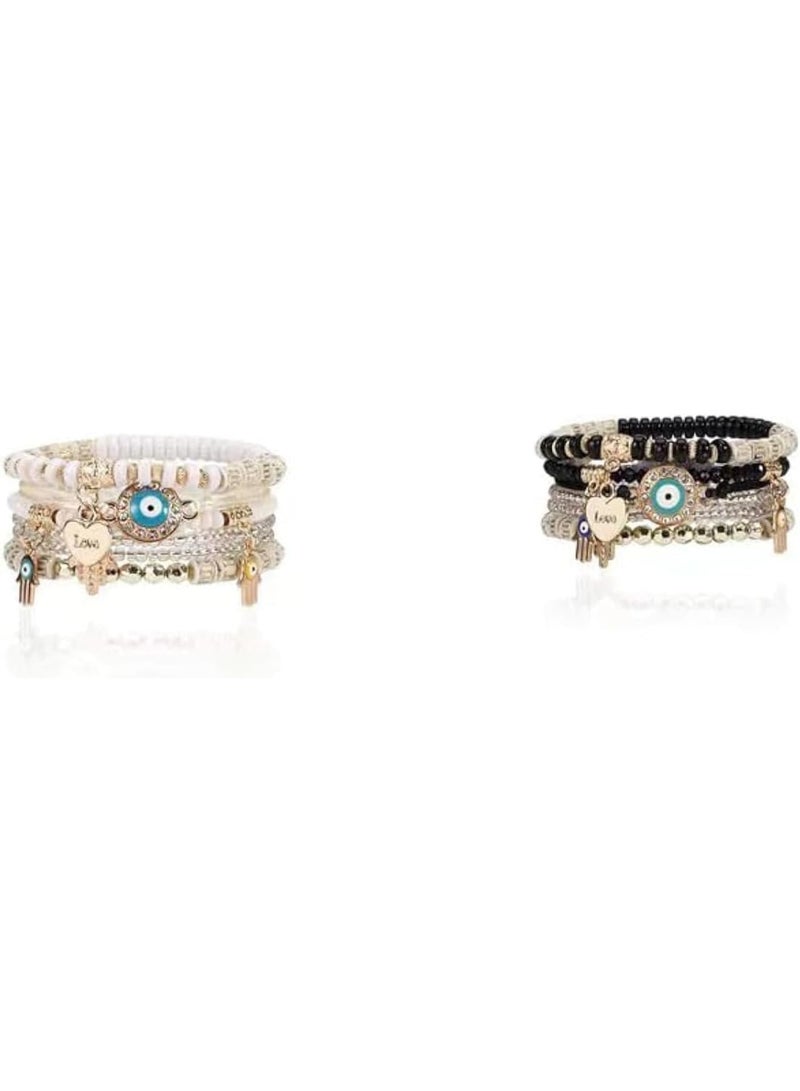 SOLARAE أساور نسائية، 12 قطعة أساور عصرية، أساور صداقة، أساور موضة خرز عين الشيطان، أساور بوهو متعددة الطبقات من خرز الأرز، هدية مناسبة للفتيات والنساء - Image 1