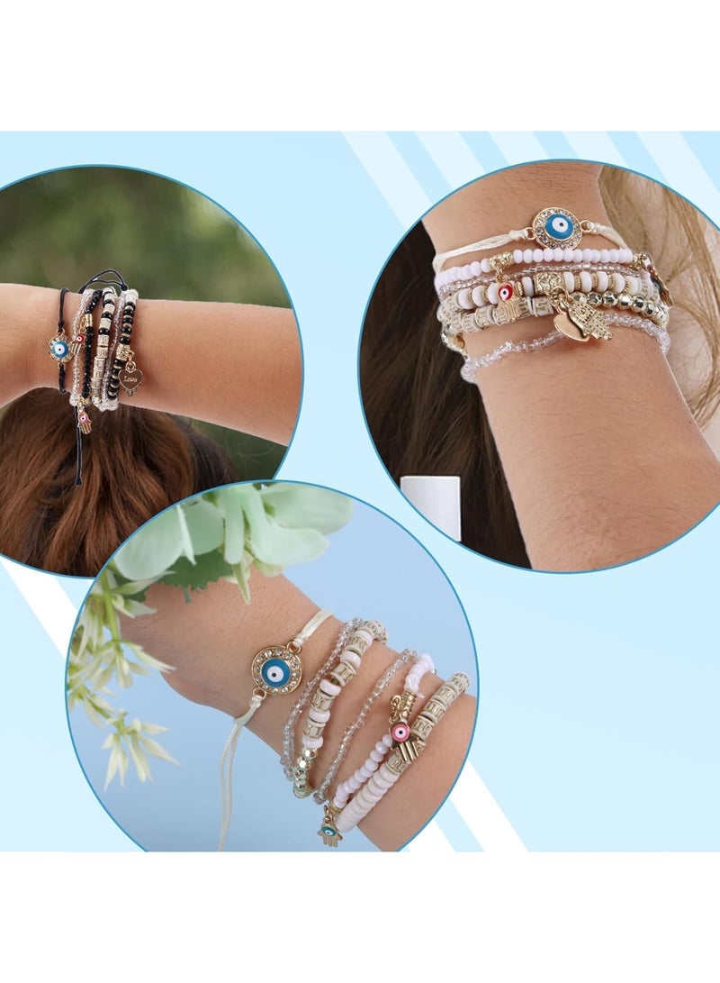 SOLARAE أساور نسائية، 12 قطعة أساور عصرية، أساور صداقة، أساور موضة خرز عين الشيطان، أساور بوهو متعددة الطبقات من خرز الأرز، هدية مناسبة للفتيات والنساء - Image 3