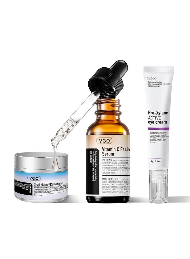 VGO Skin Care Set, with Snail Mucin 92% Moisturizer, Vitamin C Serum & Pro-Xylane Active Eye Cream, 3-Step Skin Care Kit, Day & Night Skincare Routine - Image 1
