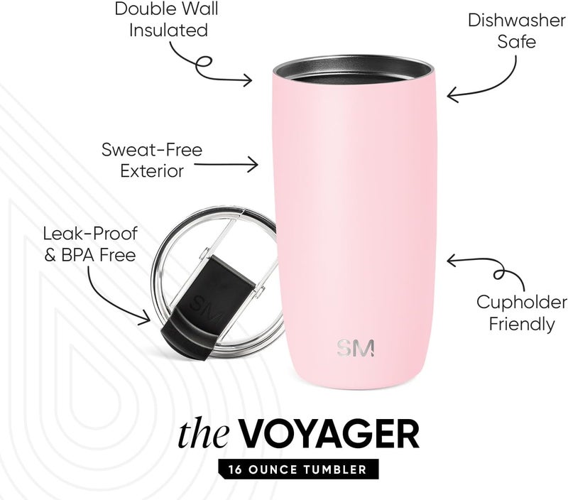 Simple Modern Travel Coffee Mug Tumbler with Flip Lid | Reusable Insulated Stainless Steel Cold Brew Iced Coffee Cup Thermos | Gifts for Women Men Him Her | Voyager Collection | 16oz | Blush - Image 2