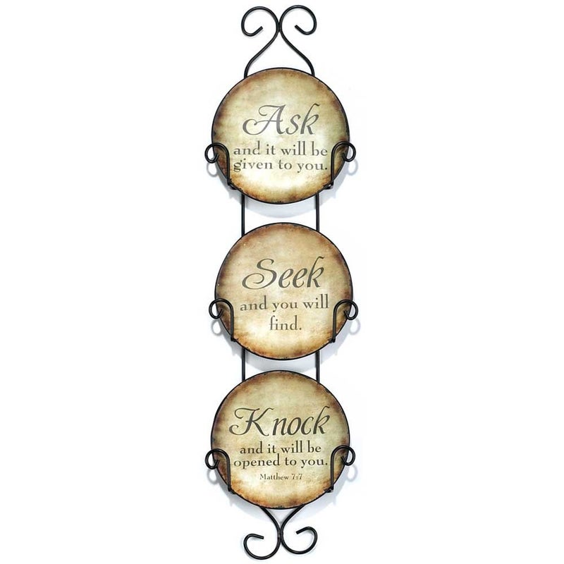 Dicksons Ask, Seek, Knock Ceramic Mini Wall Plates With Metal Display Rack, Set of 3 - Image 3