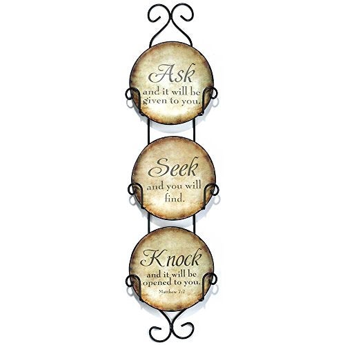 Dicksons Ask, Seek, Knock Ceramic Mini Wall Plates With Metal Display Rack, Set of 3 - Image 1