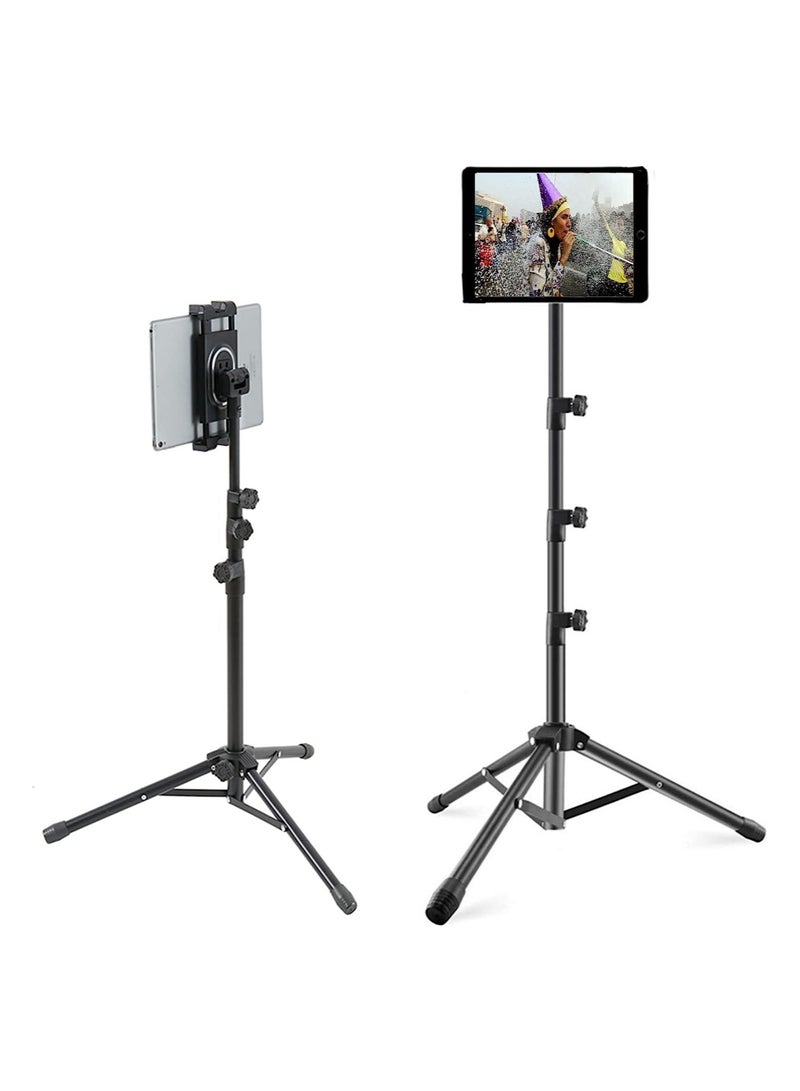 Tripod Stand Tablet Holder: Adjustable Height Tripod Stand Foldable Phone Holder Phone Tripod Stand Floor Tablet Cradle Bracket for 4.7-12.9 Inch iPhone 13 Pro Samsung Tab iPad Mini Galaxy - Image 1