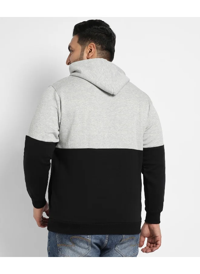 Instafab Plus Instafab Plus Men's Black & Grey Pullover Hoodie With Ribbed Hem