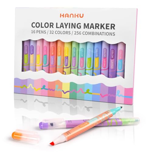 HANKU Color Layering Double Sided Markers 16pcs 32 Colors Dual Tip Magic Markers Broad and Fine Tips Color Changing Washable Markers DryQuickly NonToxic Pens for Bullet Journal Coloring Books - Image 1