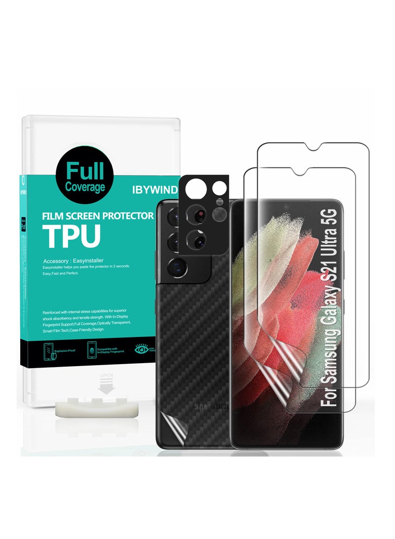 Ibywind Samsung Galaxy S21 Ultra 5g Screen Protector 6.8 Inch With Camer Lens Protector and Back Carbon Fiber Film Bubble Free Smart Film Tech 99 Percent Hd Clear Easy to Install - Image 1
