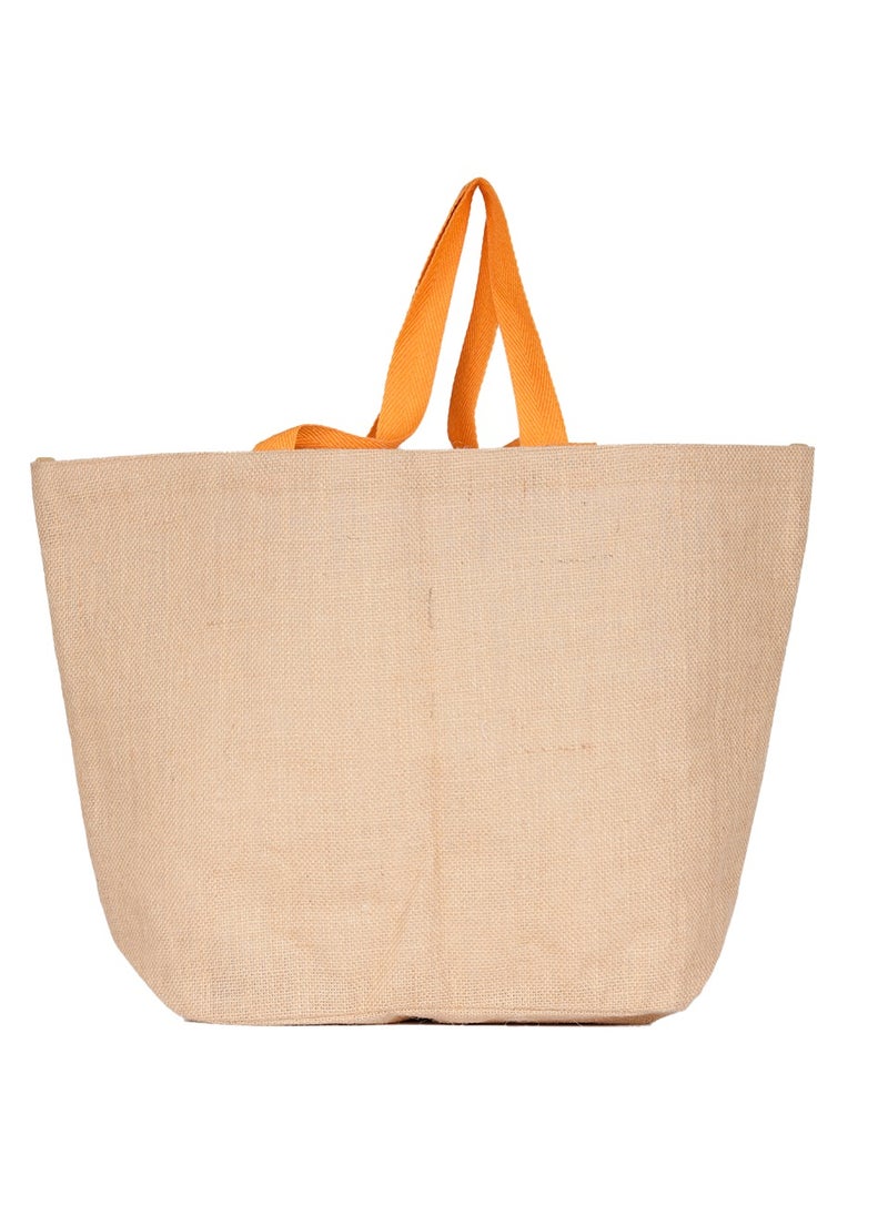 BYFT - BYFT Natural Jute Bag with orange Handle (Hello Beautiful) - Image 1