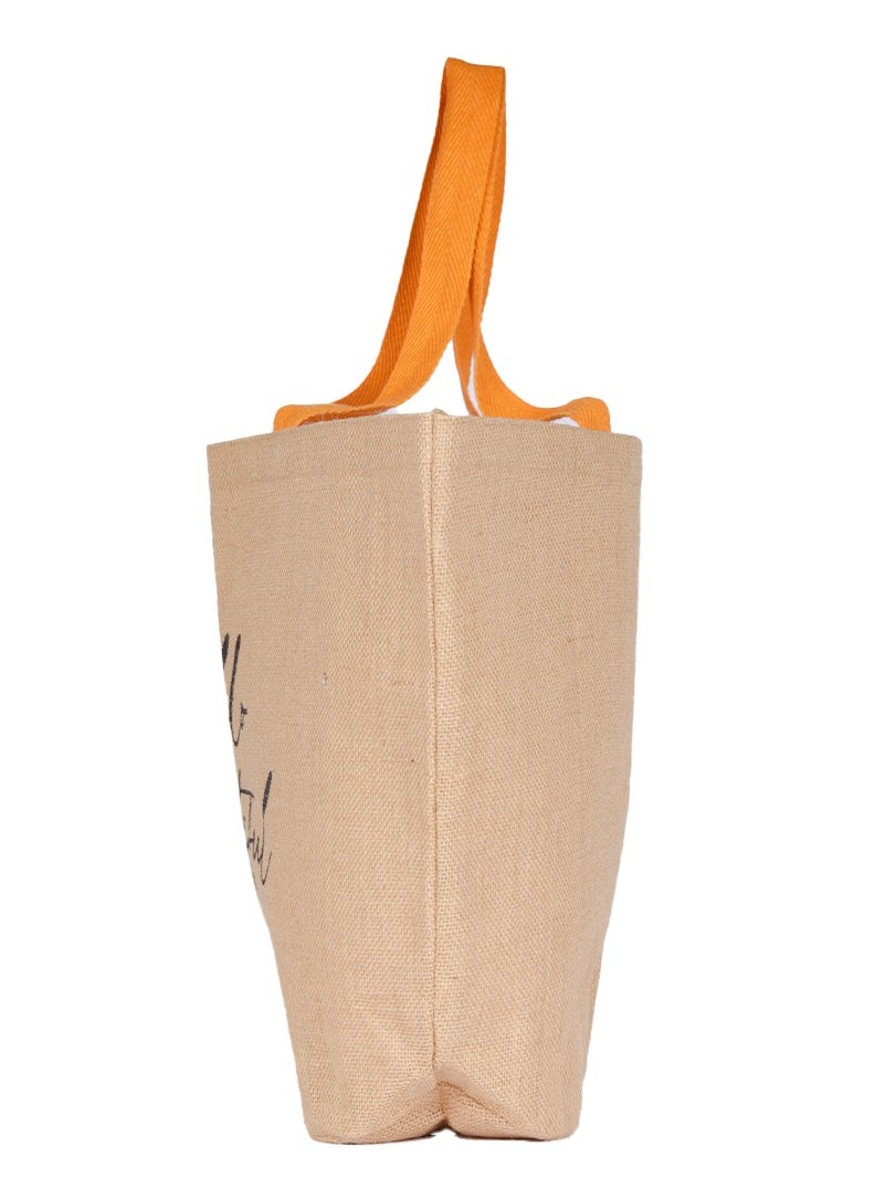 BYFT - BYFT Natural Jute Bag with orange Handle (Hello Beautiful) - Image 1