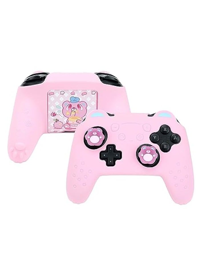 بروماس مجموعة غطاء حماية من السيليكون المضاد للانزلاق لجهاز التحكم نينتندو سويتش برو مع غطاءين لمقبض الإبهام وملصق واحد (وردي) - Image 1