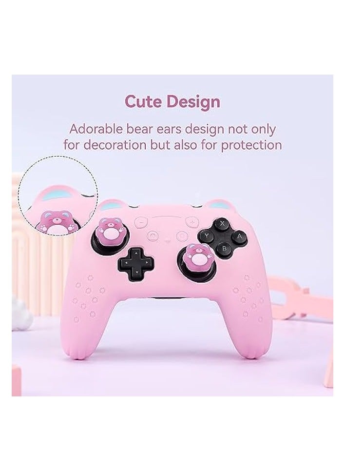 بروماس مجموعة غطاء حماية من السيليكون المضاد للانزلاق لجهاز التحكم نينتندو سويتش برو مع غطاءين لمقبض الإبهام وملصق واحد (وردي) - Image 2