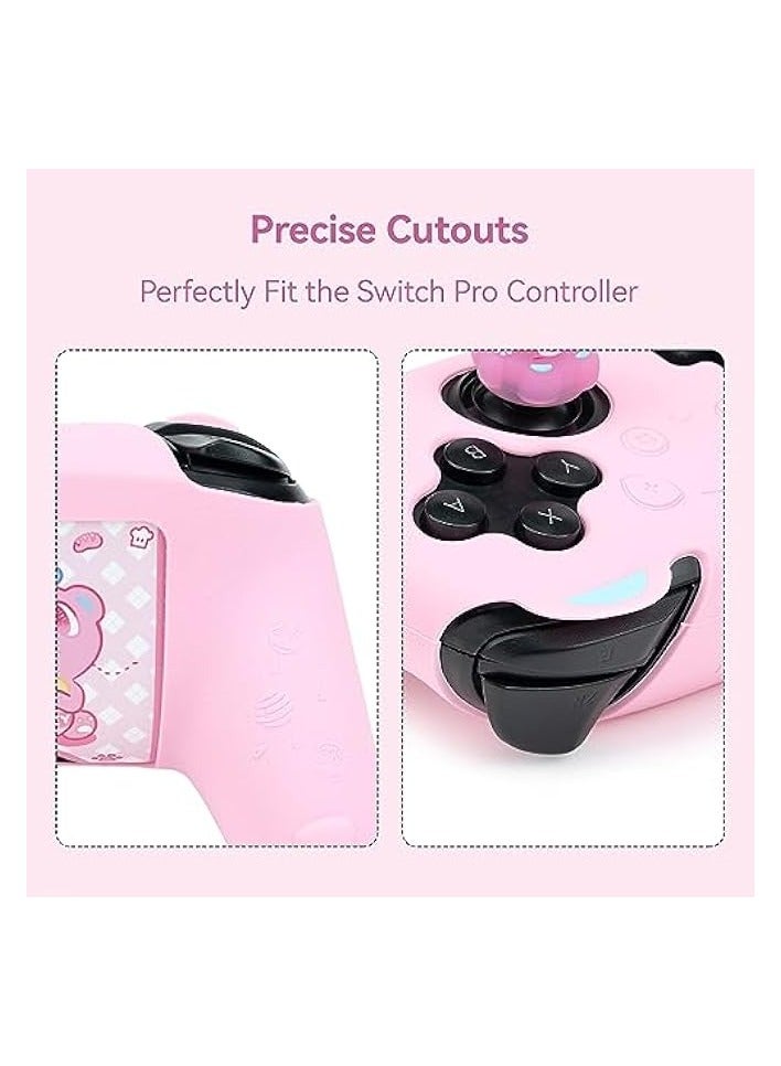 بروماس مجموعة غطاء حماية من السيليكون المضاد للانزلاق لجهاز التحكم نينتندو سويتش برو مع غطاءين لمقبض الإبهام وملصق واحد (وردي) - Image 3