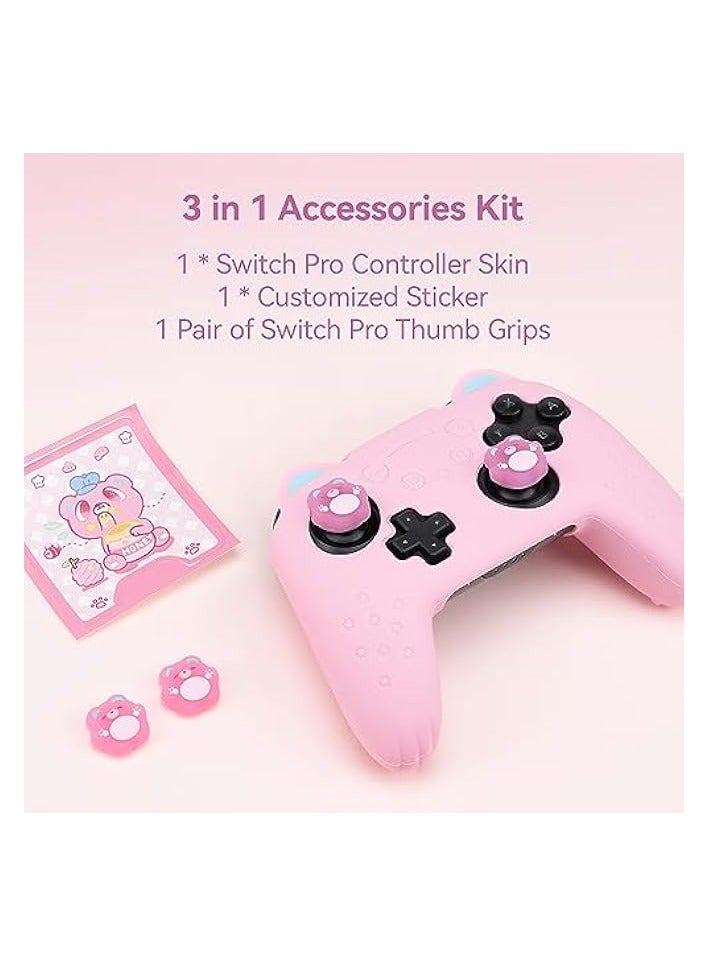 بروماس مجموعة غطاء حماية من السيليكون المضاد للانزلاق لجهاز التحكم نينتندو سويتش برو مع غطاءين لمقبض الإبهام وملصق واحد (وردي) - Image 4