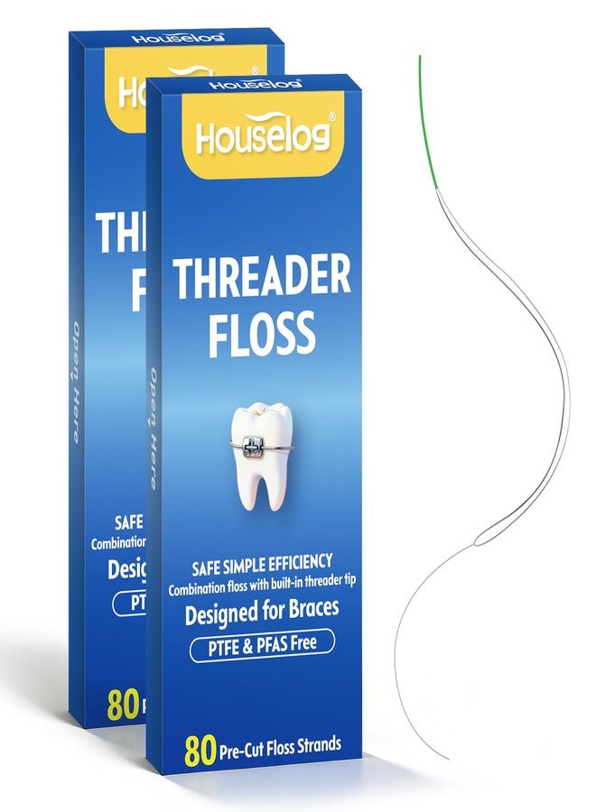 Houselog 3-in-1 Dental Floss with Threaders for Braces,Bridges,and Crowns - 160 Count Pre-Cut Strands - Spongy Floss Middle & Regular Tail for Orthodontic Oral Care - Image 1