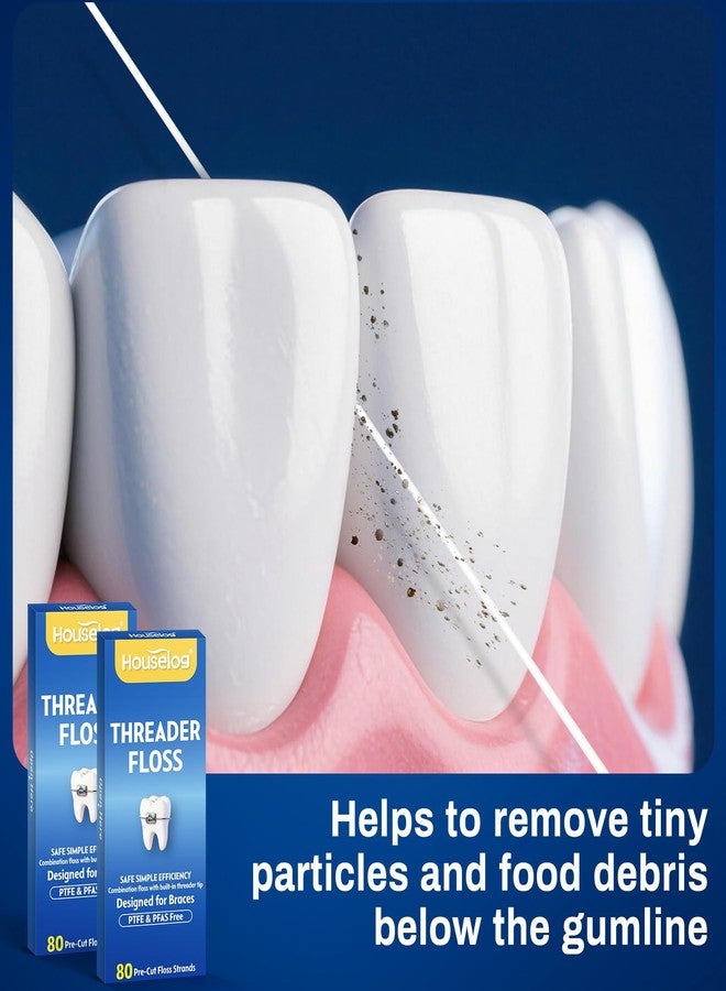 Houselog 3-in-1 Dental Floss with Threaders for Braces,Bridges,and Crowns - 160 Count Pre-Cut Strands - Spongy Floss Middle & Regular Tail for Orthodontic Oral Care - Image 4