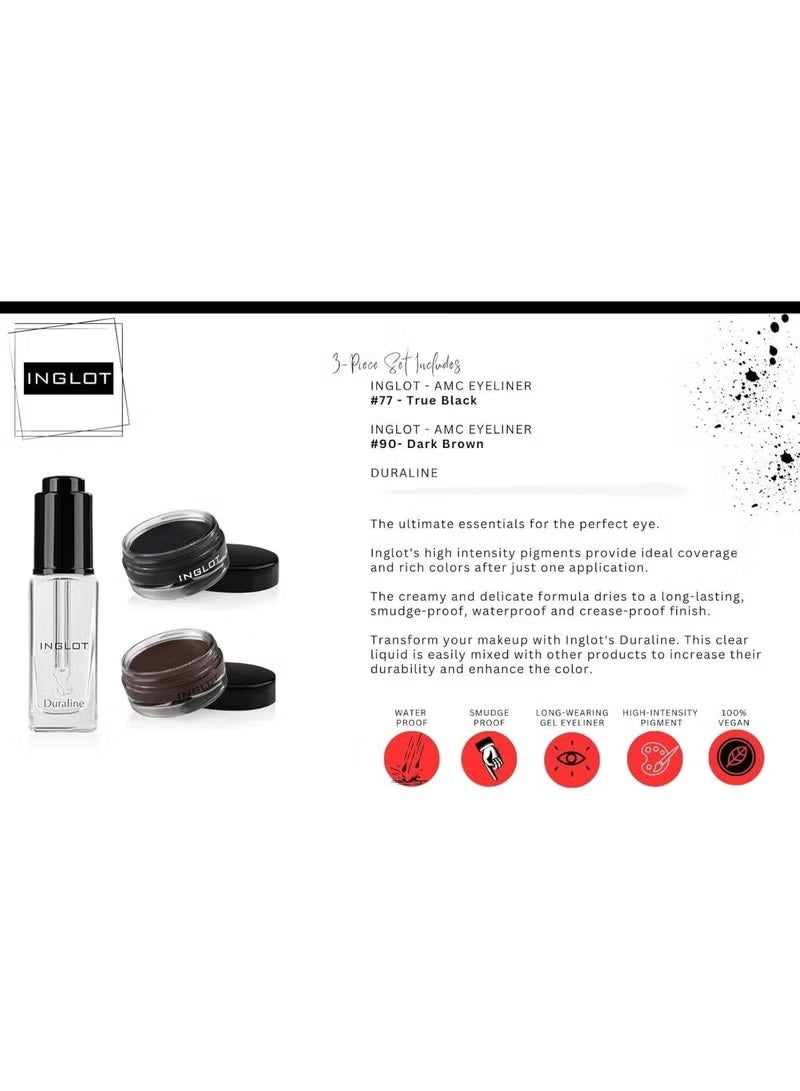 Inglot EMC Eye Definition Box – Gel 77 + Gel 90 + Duraline Makeup Mixing Liquid Clear 9 ml - Image 2