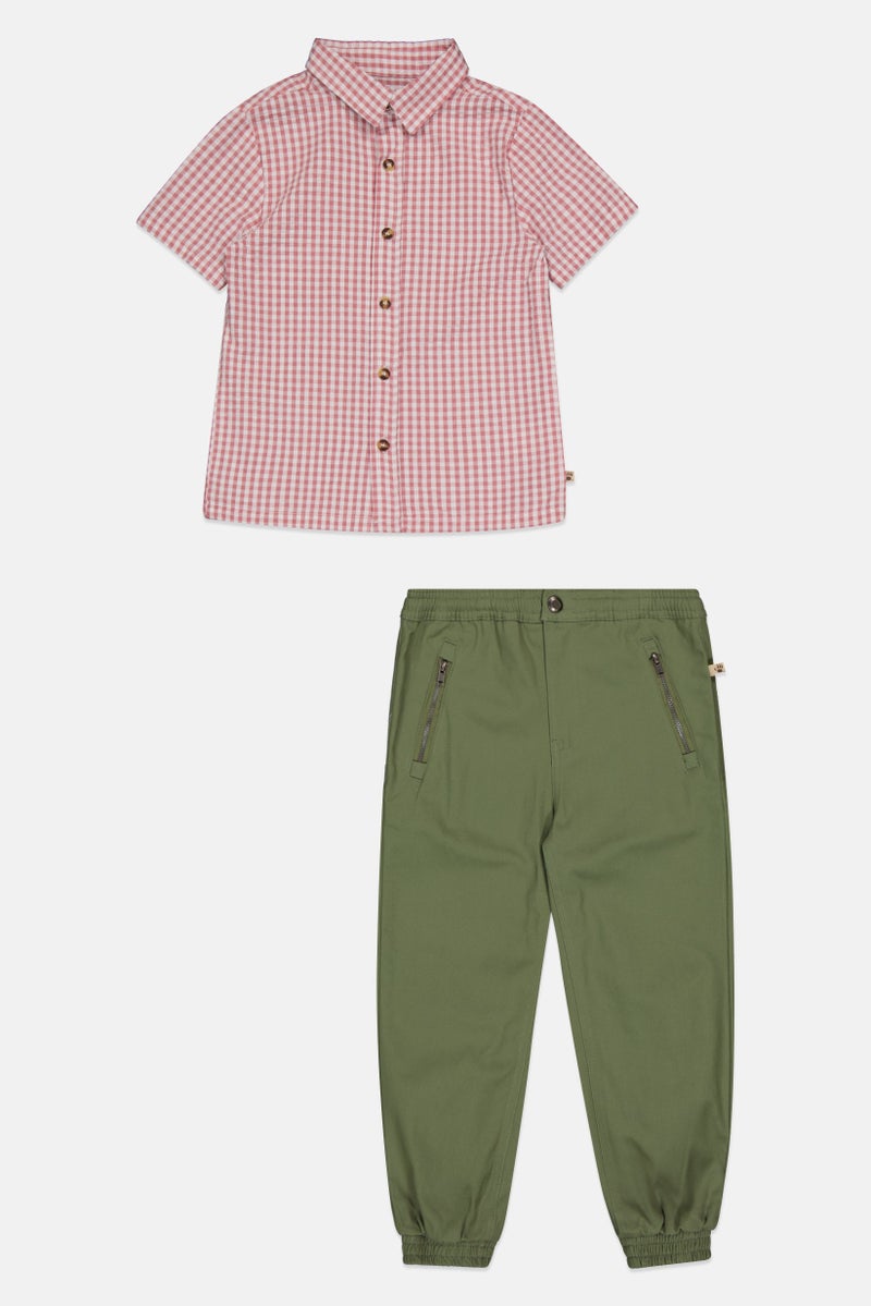 Bearpaw Toddlers Boy 2Pcs Gingham Pattern Shirt And Pants Set , Multicolor - Image 3