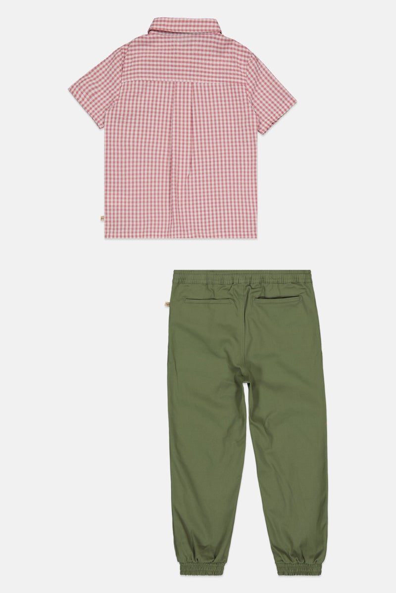 Bearpaw Toddlers Boy 2Pcs Gingham Pattern Shirt And Pants Set , Multicolor - Image 2