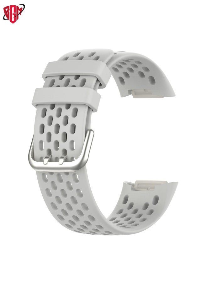 BGM Watch Band Strap For Fitbit Charge 5 Monochromatic Breathable Silicone Watch Band(Moon White)  - Image 1