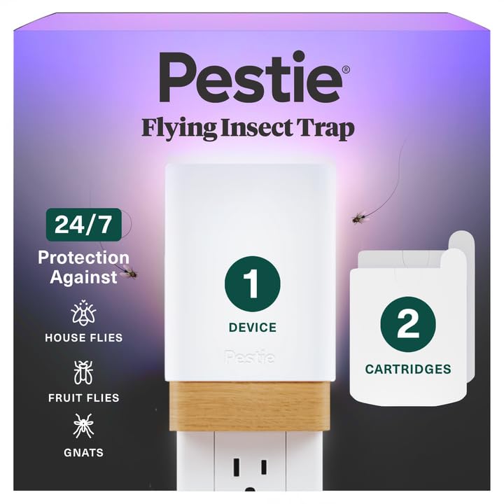 Pestie Fruit Fly Traps for Indoors â€“ Indoor Fly Trap Plug in Light, Gnat Traps for House Indoor, Electric Bug Trap for Kitchen & Home, Plug-in Insect Trap for Fruit Flies (1 Device & 2 Cartridges) - Image 1