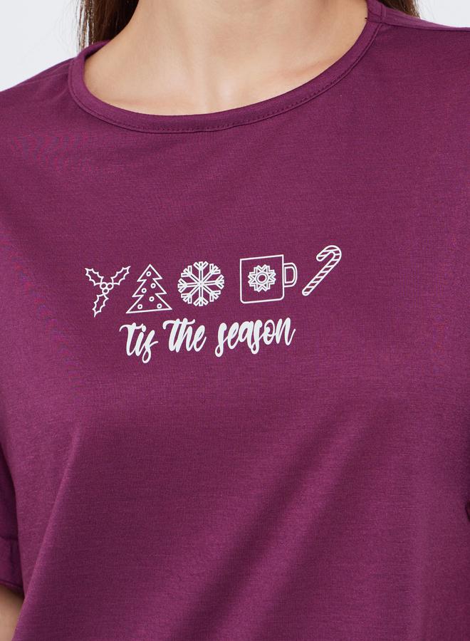 Styli Tis The Season Print Ruffle Sleeve Sleep T-Shirt Dress - Image 4