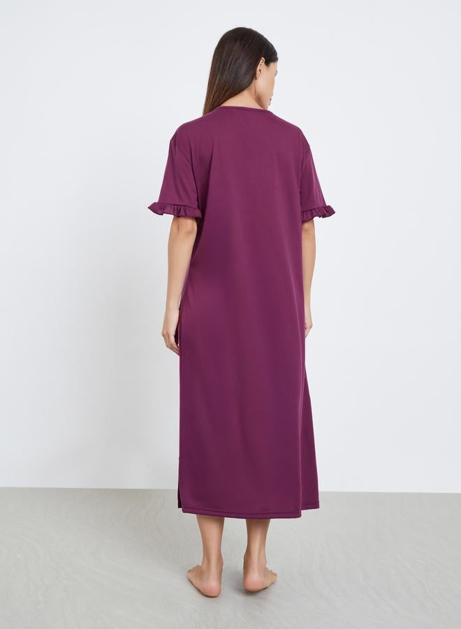 Styli Tis The Season Print Ruffle Sleeve Sleep T-Shirt Dress - Image 5