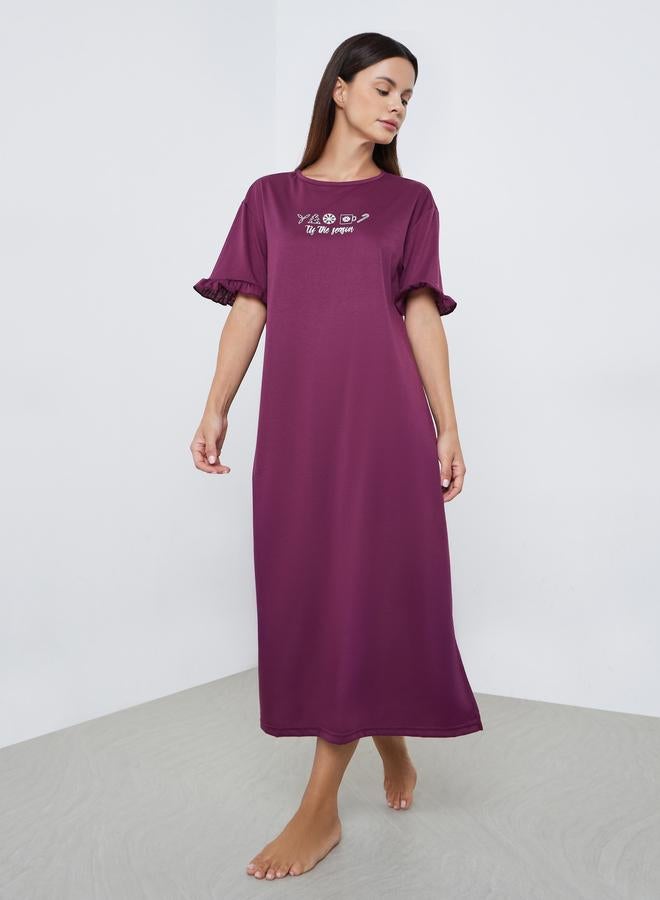 Styli Tis The Season Print Ruffle Sleeve Sleep T-Shirt Dress - Image 2