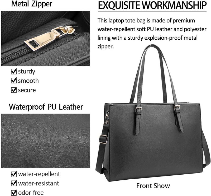 NUBILY Laptop Bag for Women Waterproof Lightweight Leather 15.6 Inch Computer Tote Bag - Image 2