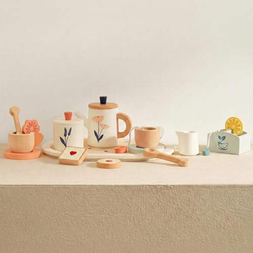 PairPear Wooden Tea Set for Kids 19Piece Pretend Tea Time Play Set with Tray Wooden Tea Toys for Toddlers Preschool Kids Ages 3 - Image 1