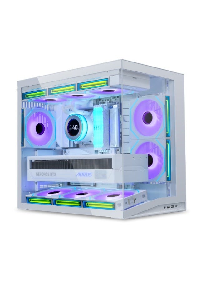 ليان لي علبة O11 Dynamic Mini V2 Flow Edition بيضاء، مدمجة وعالية التدفق للهواء، ATX Mid Tower، حجرة مزدوجة، ألواح زجاجية مقسّاة، تدعم مشعاع 360 مم، 9 مراوح × 120 مم، وحدة معالجة رسومات 400 مم، وحدة إمداد طاقة ATX | G99.O11DMIV2FW.00 - Image 4