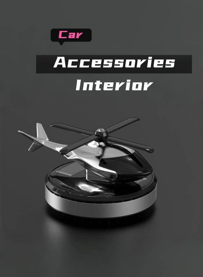 إكسسوارات السيارات الداخلية - معطر جو دوار يعمل بالطاقة الشمسية على شكل مروحية للسيارة والمنزل، موزع هواء من سبائك الطيران الفضي، عطر للسيارة - Image 1
