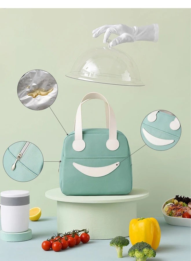Toshionics Insulated Lunch Box Bag -  with Smiling Face Design – Leak-Proof Thermal Oxford Tote with Leather Handle – One Main Compartment & Outer Pocket – For Office, School, Work, Travel, Snacks – Reusable & Lightweight – Size 23.5x14x20.5 cm – 6.5L Capacity - Image 2