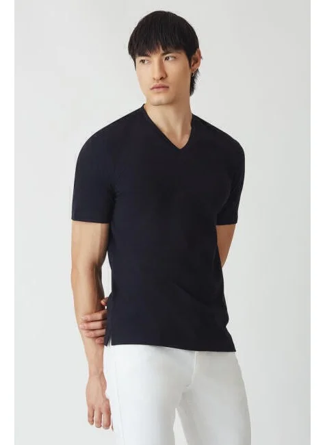 Bisse Men's Silk Finished Basic V-Neck T-Shirt BLACK TS22Y22012_D99