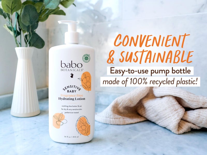 Babo Botanicals Sensitive Baby Fragrance-Free Daily Hydrating Baby Lotion - Shea Butter & Jojoba Oil - for Body & face - for Babies, Kids & Adults with Sensitive Skin - EWG Verified - Vegan - 14oz - Image 4