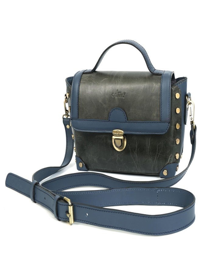 Celtic Premium Leather Structured Crossbody Bag with Top Handle, Stud Details & Adjustable Strap - Image 3