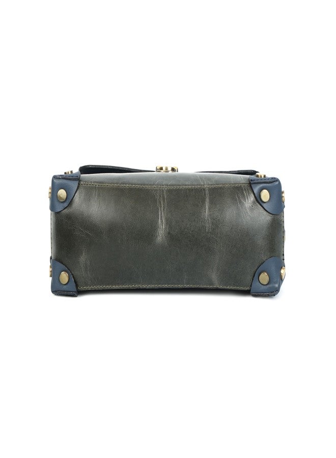 Celtic Premium Leather Structured Crossbody Bag with Top Handle, Stud Details & Adjustable Strap - Image 5