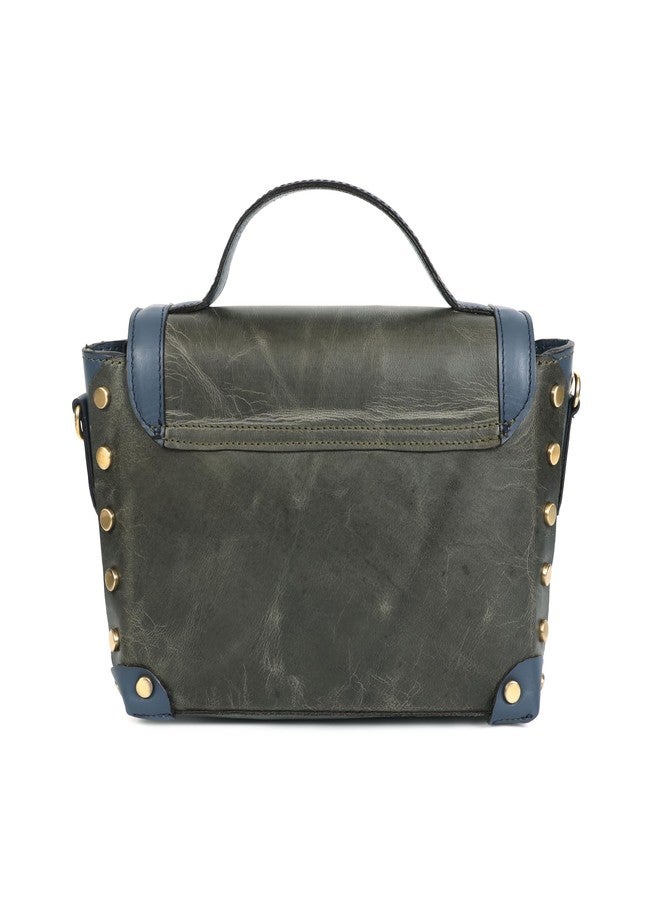 Celtic Premium Leather Structured Crossbody Bag with Top Handle, Stud Details & Adjustable Strap - Image 4