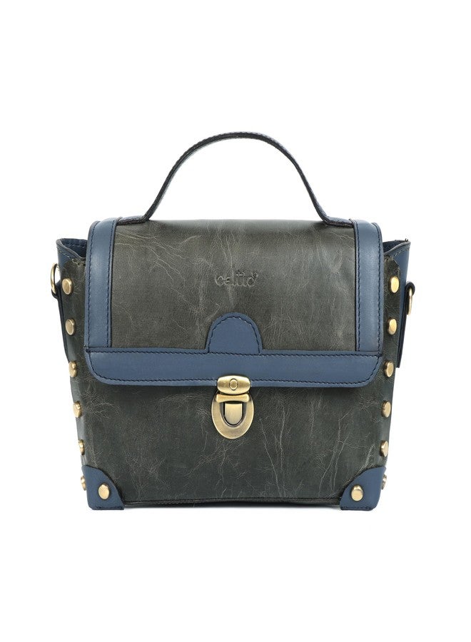 Celtic Premium Leather Structured Crossbody Bag with Top Handle, Stud Details & Adjustable Strap - Image 1