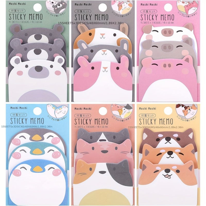270 Sheets Cute Sticky Notes Set Kawaii Cartoon Animal Self Stick Memo Pads - Image 1