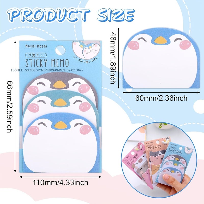 270 Sheets Cute Sticky Notes Set Kawaii Cartoon Animal Self Stick Memo Pads - Image 2