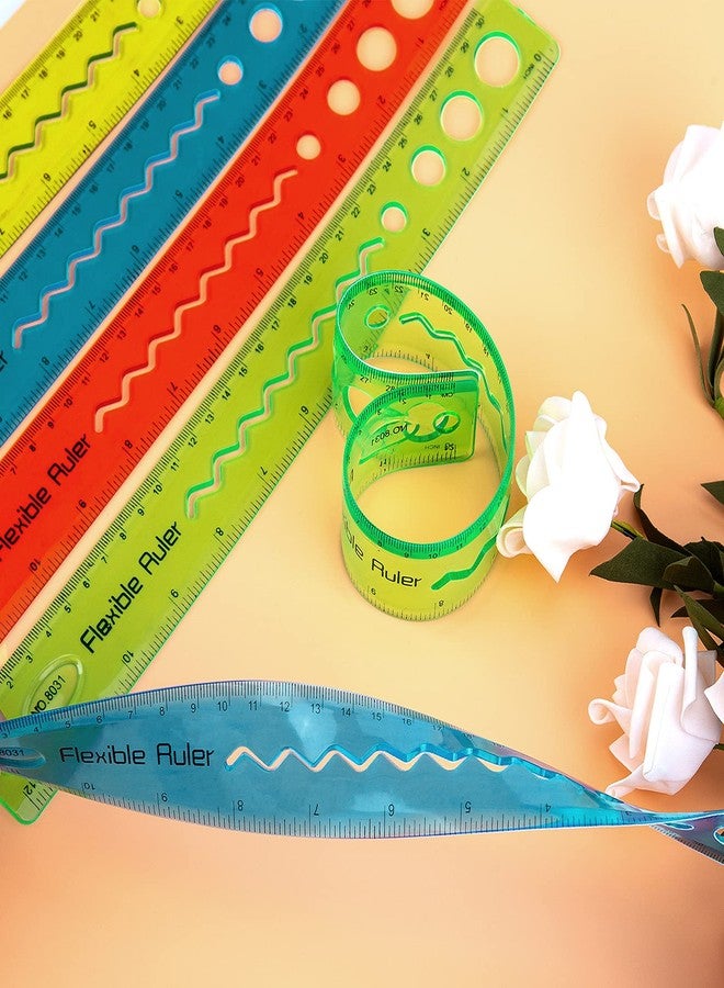 KINBOM 4 Pcs 12 Inch Color Flexible Rulers, Soft Bendable Plastic Transparent Rulers, Shatterproof, Suitable for School, House and Office - Image 3