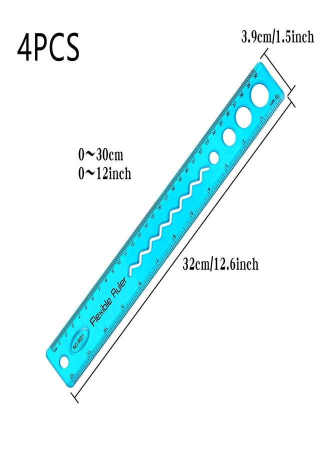 KINBOM 4 Pcs 12 Inch Color Flexible Rulers, Soft Bendable Plastic Transparent Rulers, Shatterproof, Suitable for School, House and Office - Image 2