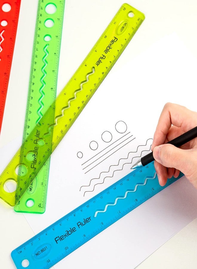 KINBOM 4 Pcs 12 Inch Color Flexible Rulers, Soft Bendable Plastic Transparent Rulers, Shatterproof, Suitable for School, House and Office - Image 4