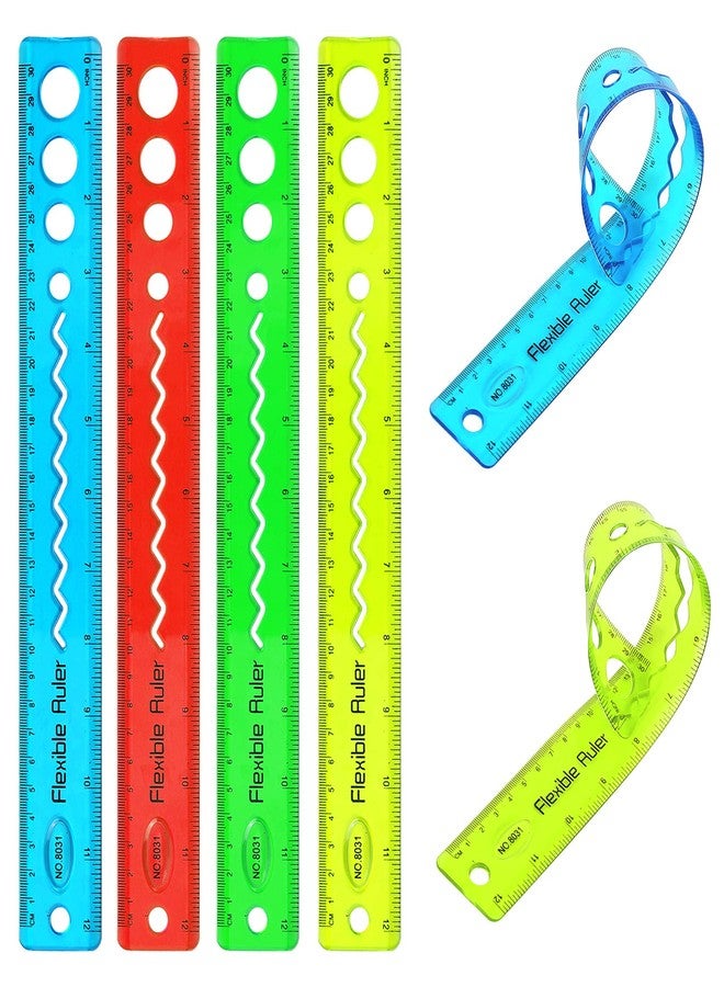 KINBOM 4 Pcs 12 Inch Color Flexible Rulers, Soft Bendable Plastic Transparent Rulers, Shatterproof, Suitable for School, House and Office - Image 1