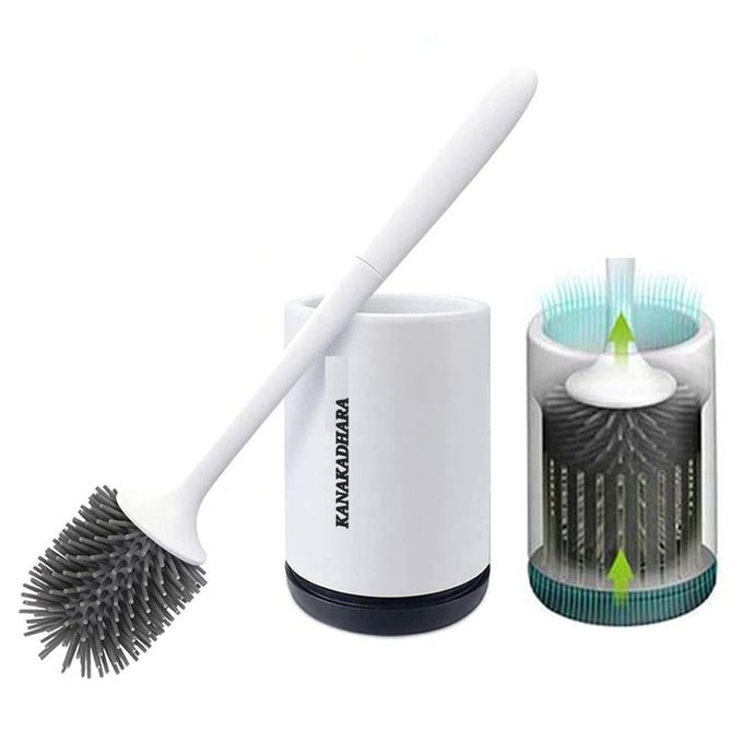 TOILET BRUSH WITH VENTILATED DRYING HOLDER SILICONE TOILET BOWL BRUSH BATHROOM CLEANING BOWL BRUSH KIT STURDY CLEANING TOILET BRUSH FLOOR STANDING WALL MOUNTED WITHOUT DRILLING BLACK