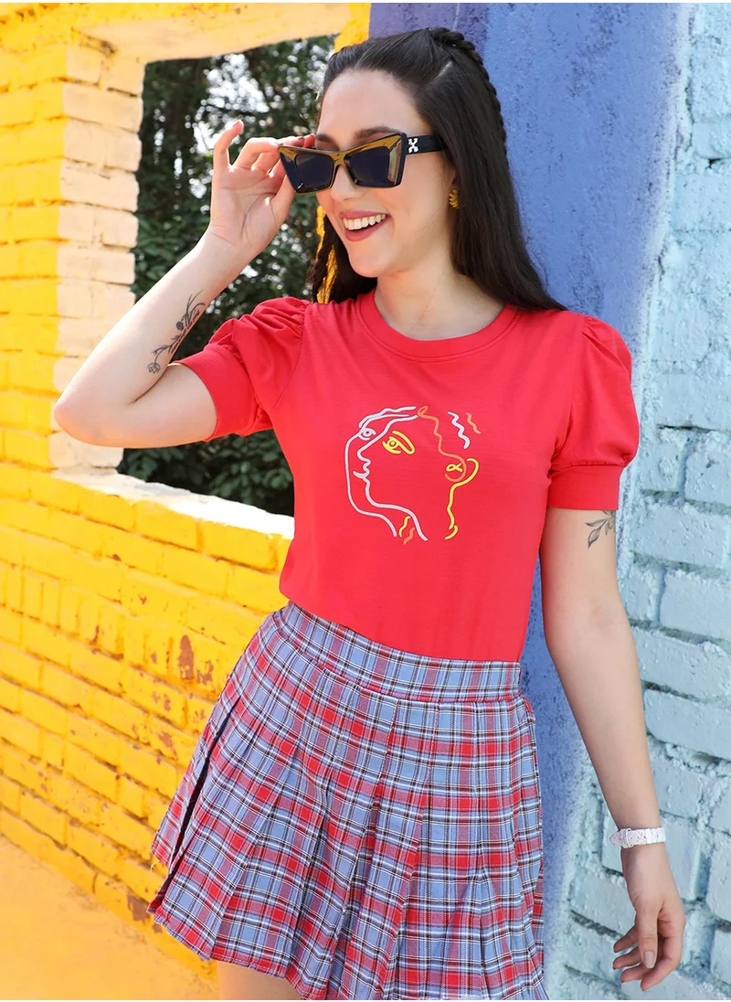 PINACOLADA Women's Scarlet Red Puff-Sleeved Top