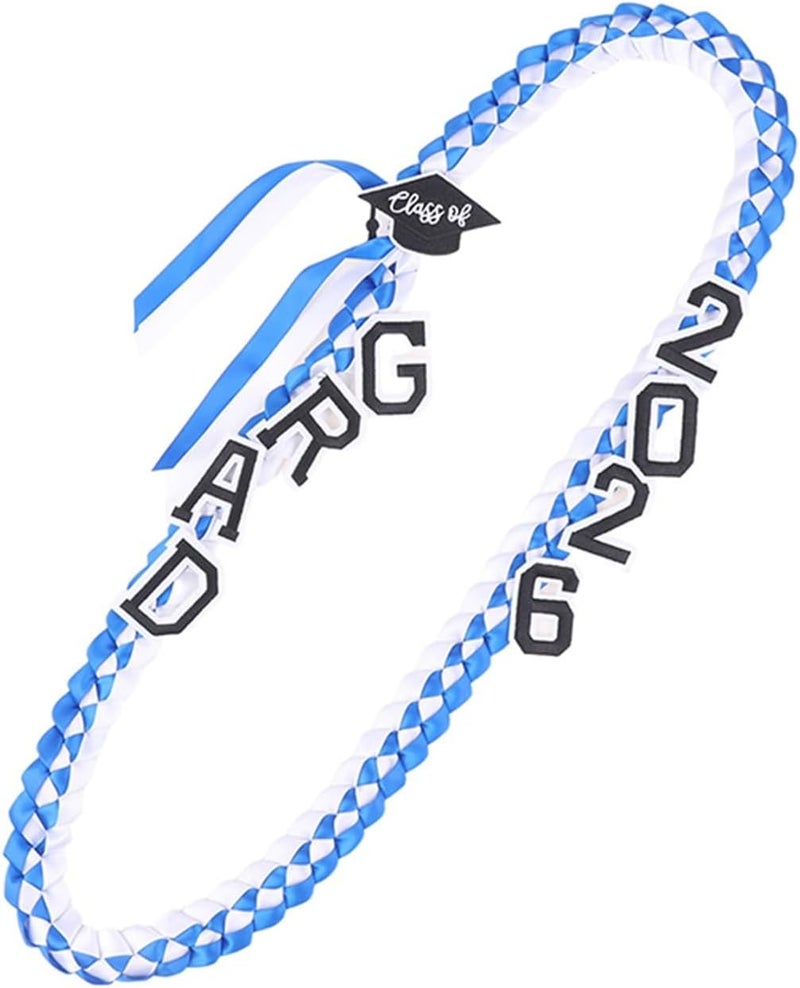 Graduation Leis 2pcs Graduation Leis Class of 2026 Grad Handmade Ribbon Lei Necklace with Letters(Blue White) - Image 1