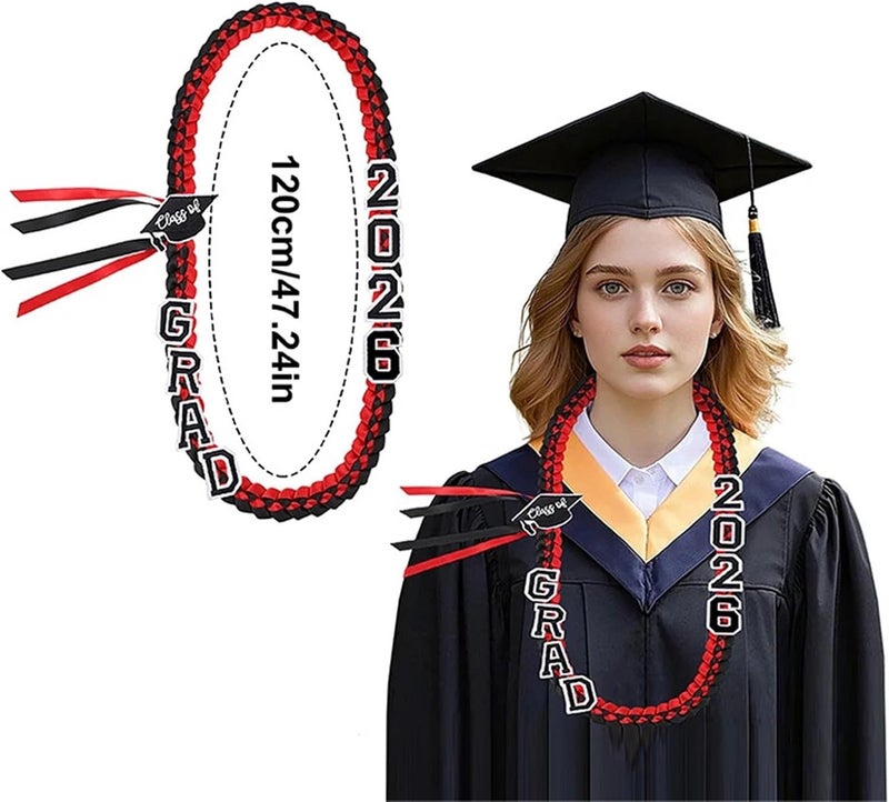 Graduation Leis 2pcs Graduation Leis Class of 2026 Grad Handmade Ribbon Lei Necklace with Letters(Blue White) - Image 2