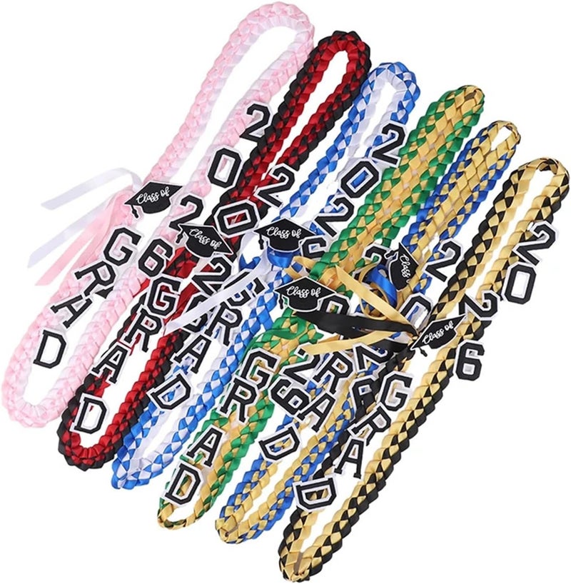 Graduation Leis 2pcs Graduation Leis Class of 2026 Grad Handmade Ribbon Lei Necklace with Letters(Blue White) - Image 3