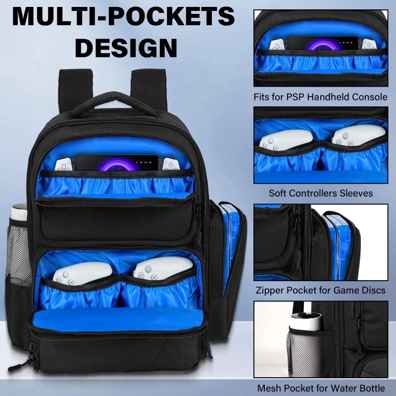 Jaffzora Travel Backpack Fits for PS5/PS5 Pro, Protective Carrying Case Storage Bag Compatible with Playstation 5/PSP Handheld Console/15.6'' Laptop/Gaming Accessories [video game] - Image 2