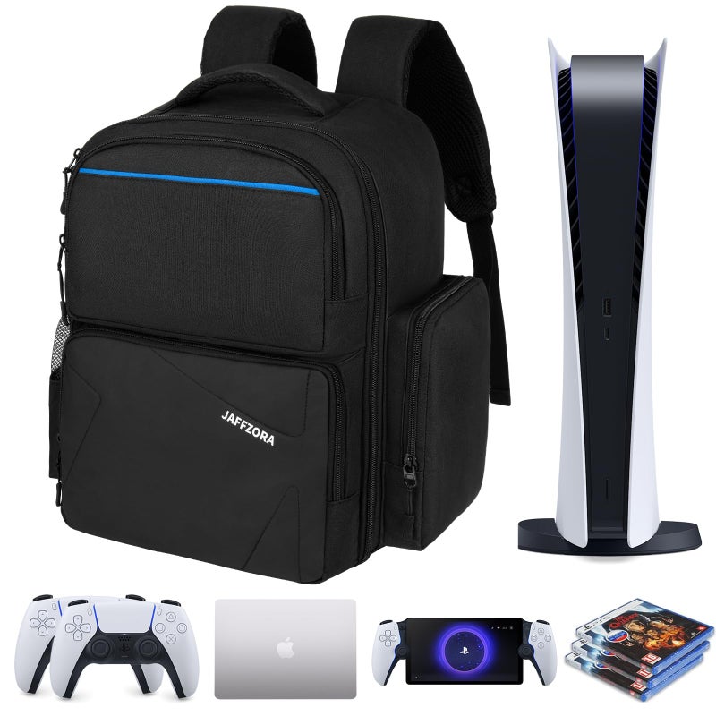 Jaffzora Travel Backpack Fits for PS5/PS5 Pro, Protective Carrying Case Storage Bag Compatible with Playstation 5/PSP Handheld Console/15.6'' Laptop/Gaming Accessories [video game] - Image 1